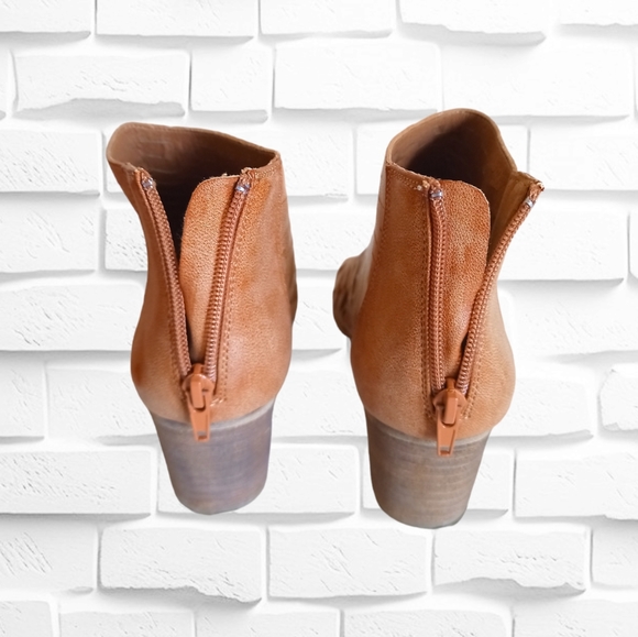 Madden Girl Rockella Women's Tan Leather Open Toe Zip Up Ankle Boots - Picture 6 of 16